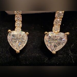 Elegant Gold Over 925 Sterling Silver Moissanite Heart ❤️ Earrings